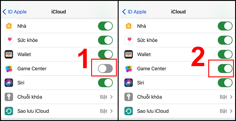 Tắt Game Center và bật lại sau đó đăng nhập vào tài khoản 